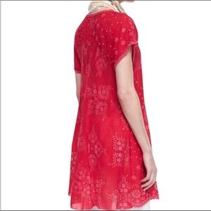 Johnny Was Embroidered Lace Butterfly Eyelet Short Sleeve Tunic